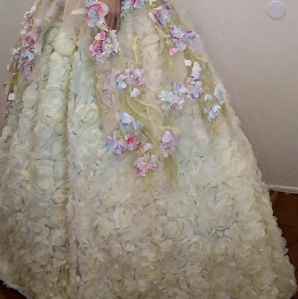 SAMPLE GOWN-HYACINTH Watercolor Rainbow Flower Woodland Princess Bridal Gown Set - Picture 8 of 13